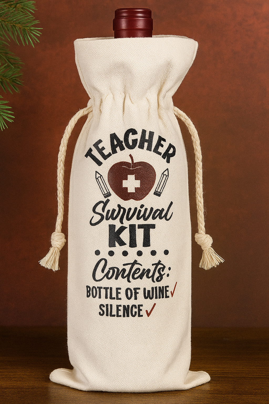 Holiday Canvas Wine Bag