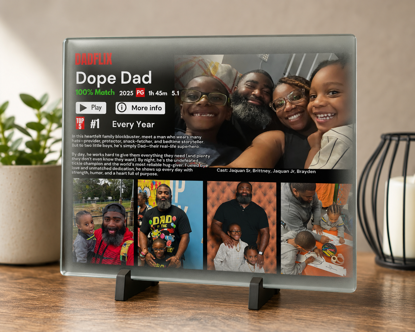 DadFlix Personalized Glass Keepsake Plaque | Custom Father's Day Photo Gift for Dad